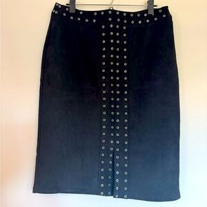 Black faux suede skirt with silver grommet detailing Size Large NWT